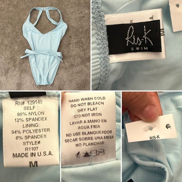 Lunar One Piece Swimsuit Size Medium Tie Waist Racerback Design Ris-K Beach Blue - Picture 4 of 9